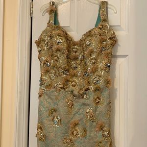 Malekan gold turquoise sequins dress size 8 bride’s mom